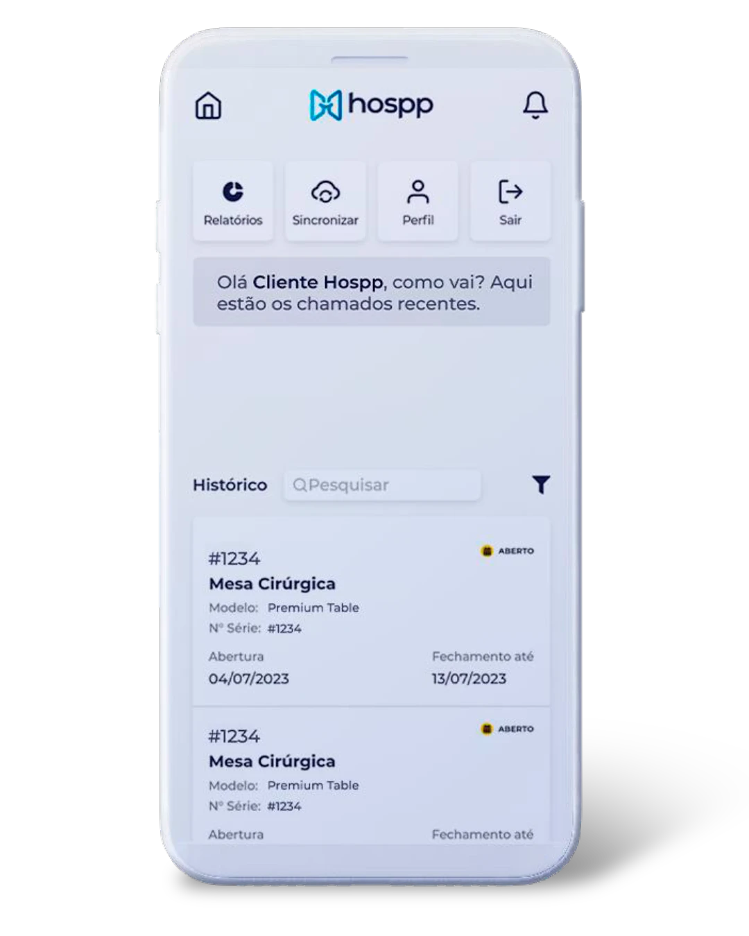 Aplicativo Hospp em um celular